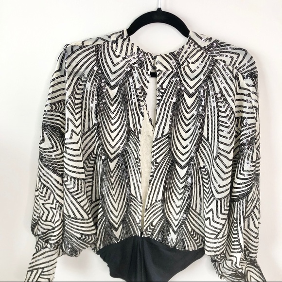 ⚜️NWT Zara sequin wrap crossover geometric Art Deco bodysuit with balloon sleeve - Picture 5 of 5